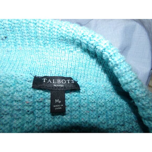 Talbots Petites popcorn type weave tunic sweater PM Button detail blue - Picture 5 of 5
